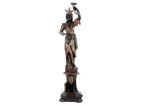 Venezianische Schnitzfigur als Lampen- und Schalenträgerin